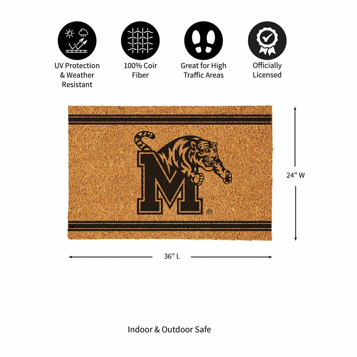 University of Memphis Large One Color Coir Mat, 36"x24", Collegiate