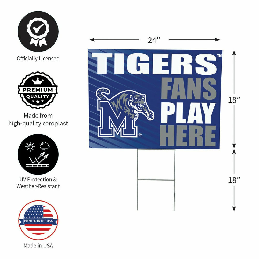 University of Memphis Coroplast Yard Sign "Fans Play Here", Collegiate, Home