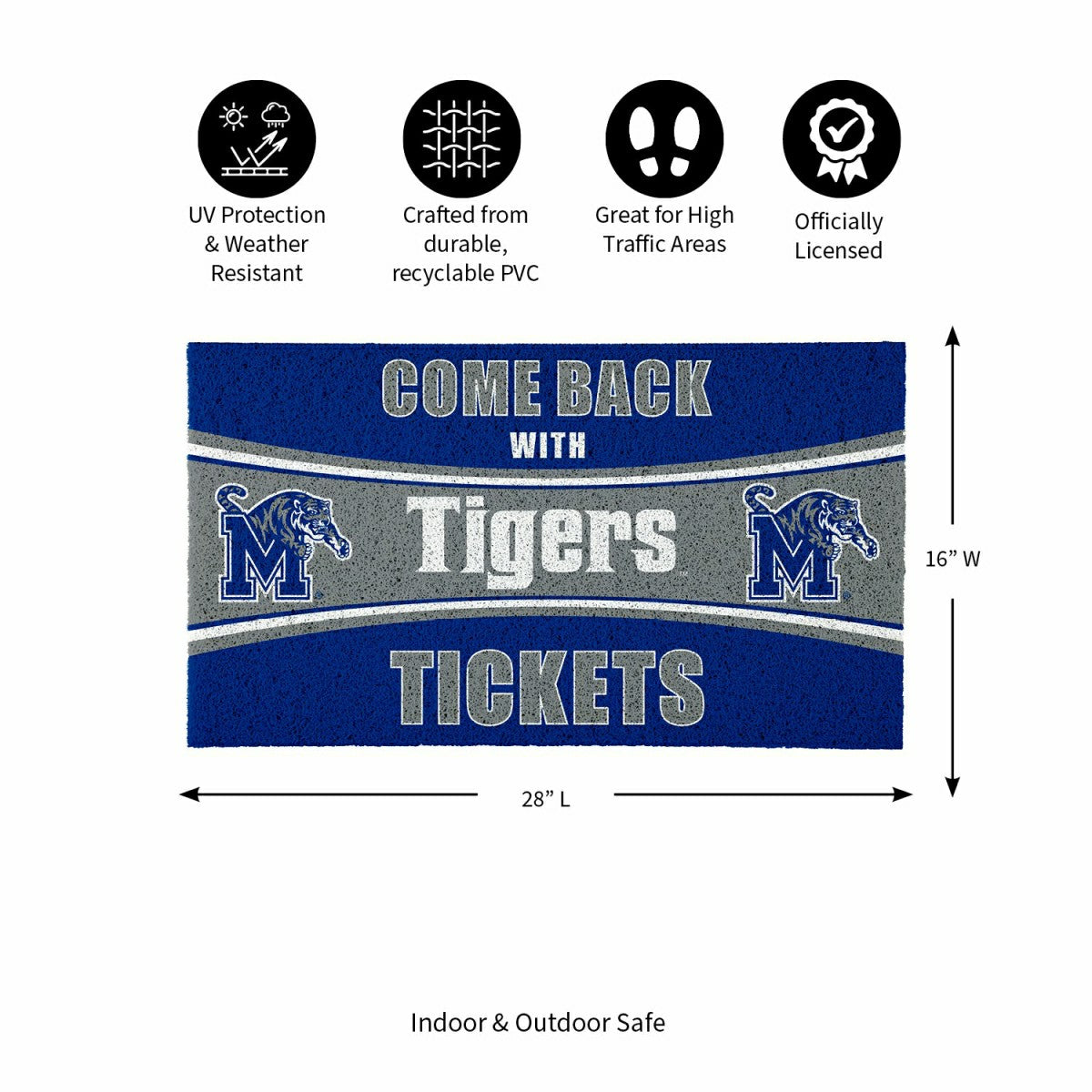 28" x 16" PVC Trapper Mat, Come Back with Tickets, University of Memph, Collegiate