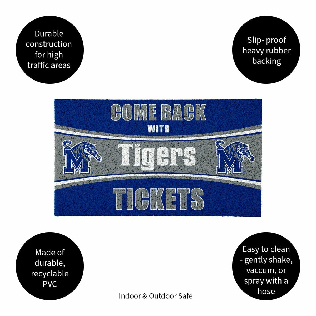 28" x 16" PVC Trapper Mat, Come Back with Tickets, University of Memph, Collegiate