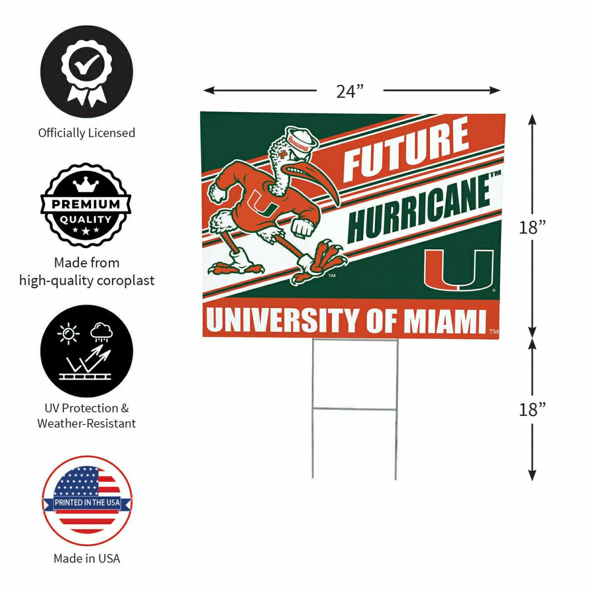 University of Miami Coroplast Yard Sign, Future Student, Collegiate, Home