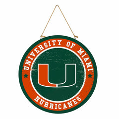University of Miami Round Door Décor with Hanging Rope, 18x18, Collegiate, Home