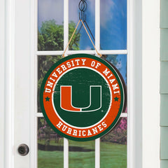 University of Miami Round Door Décor with Hanging Rope, 18x18, Collegiate, Home