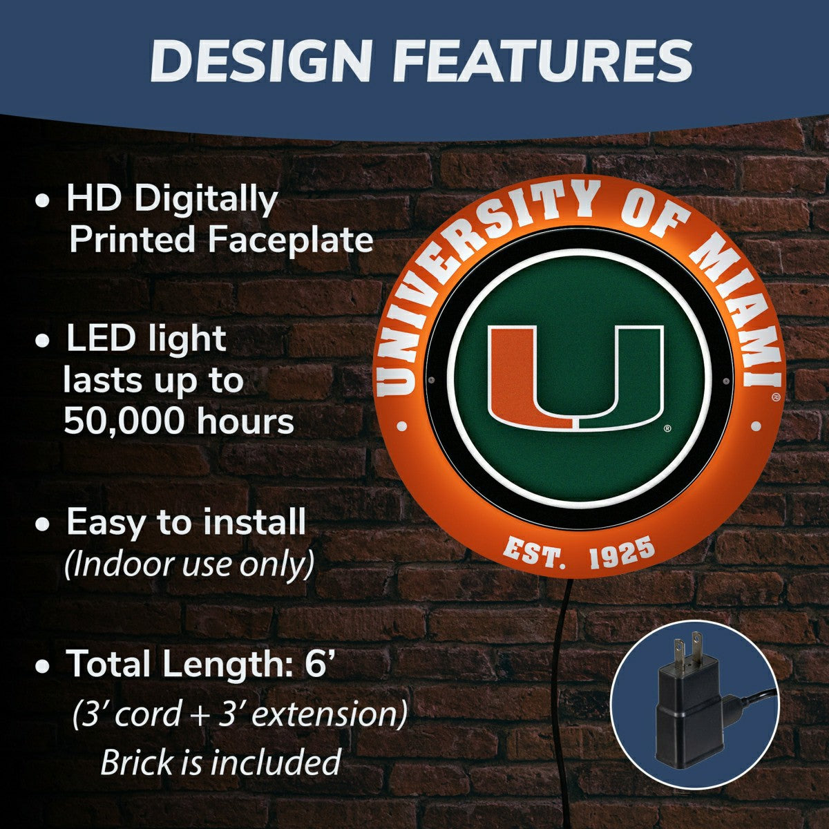 University of Miami, Metal Lite, Round, Collegiate