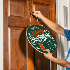 University of Miami Halloween Round Door Décor with Hanging Rope, 18x1, Collegiate, Home