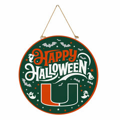 University of Miami Halloween Round Door Décor with Hanging Rope, 18x1, Collegiate, Home