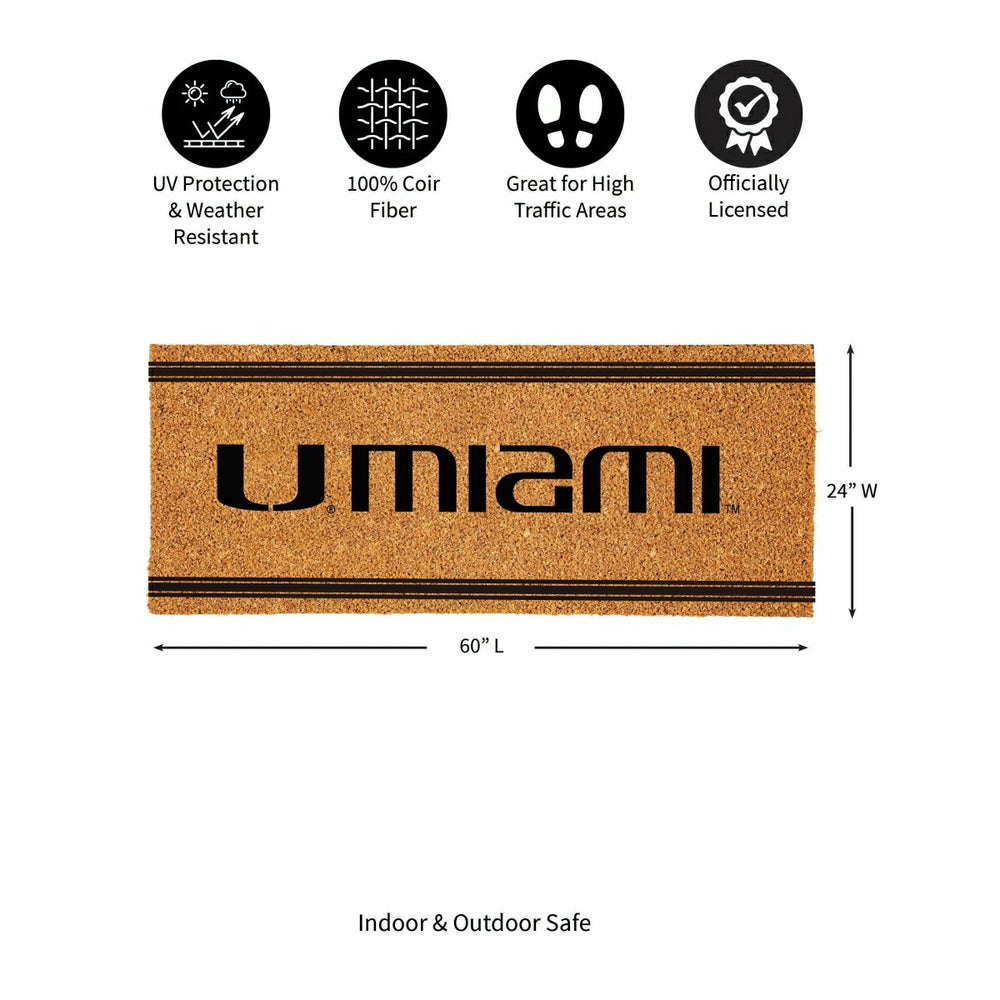 University of Miami Extra Large One Color Coir Mat, 60"x24", Collegiate