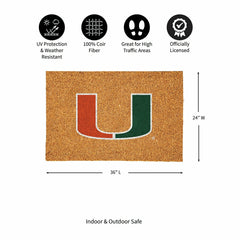 University of Miami Large Full Color Coir Mat, 36"x24", Collegiate