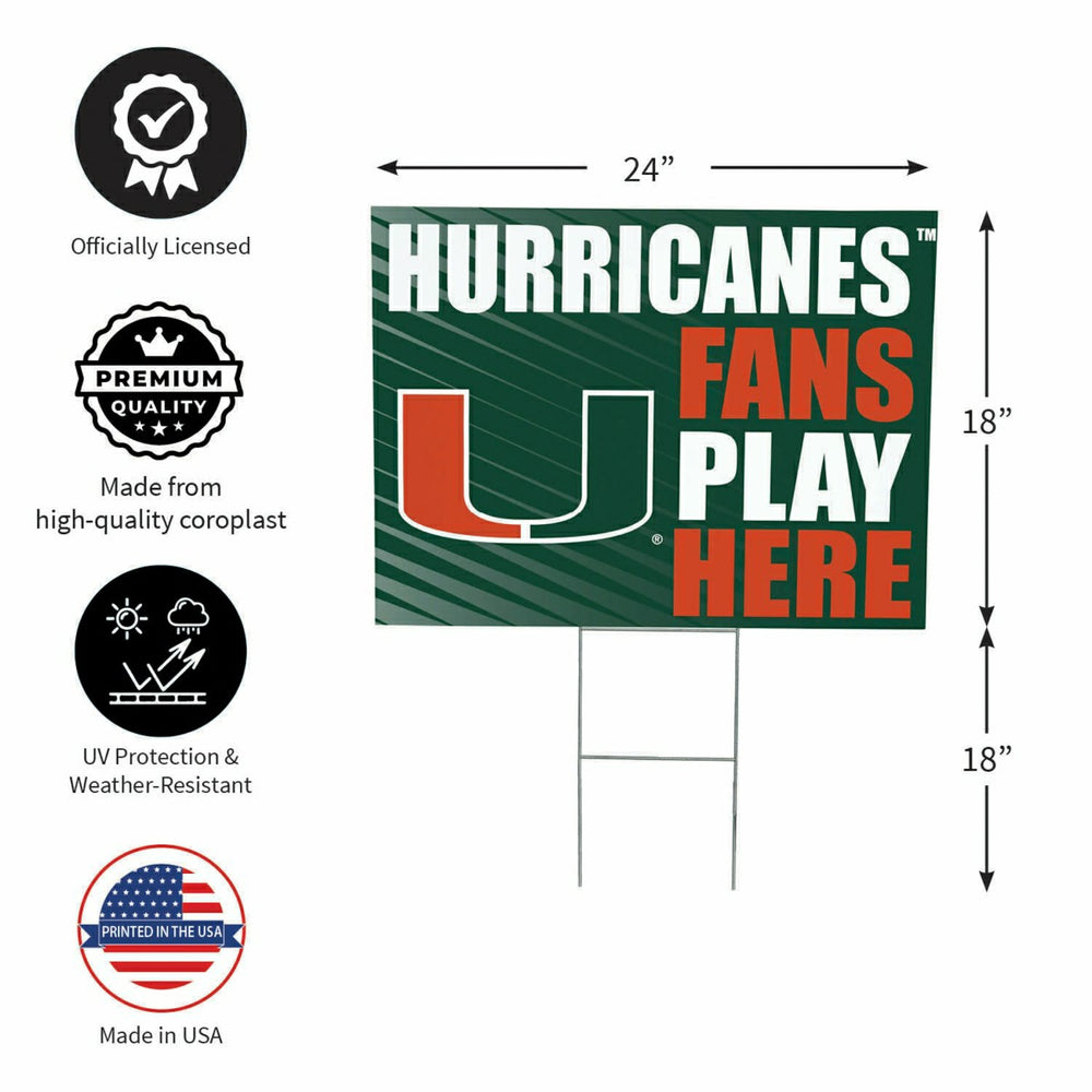 University of Miami Coroplast Yard Sign "Fans Play Here", Collegiate, Home