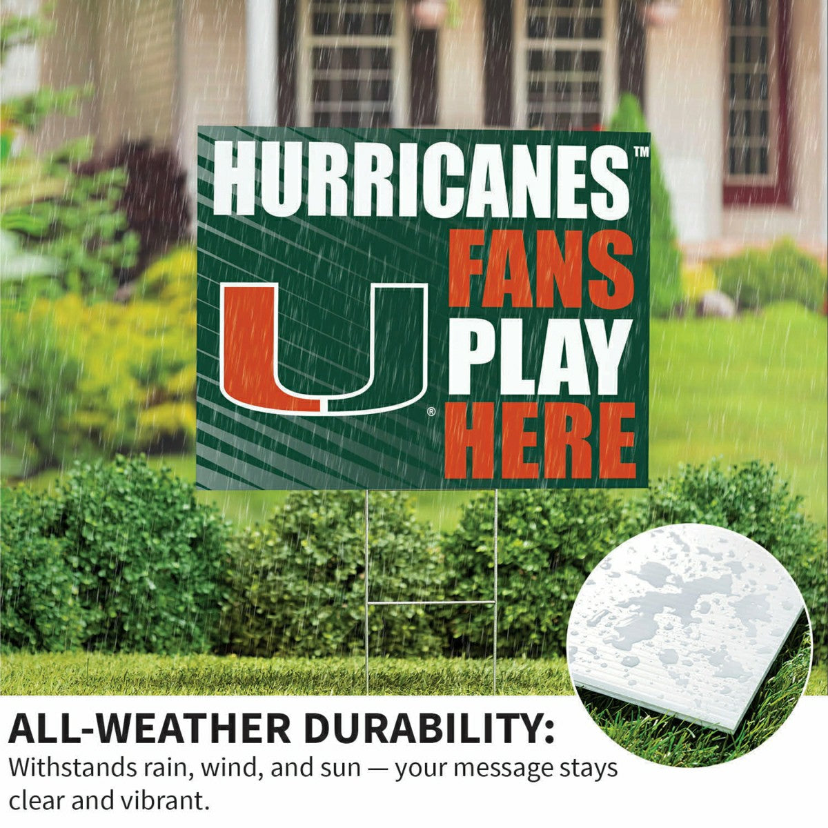University of Miami Coroplast Yard Sign "Fans Play Here", Collegiate, Home