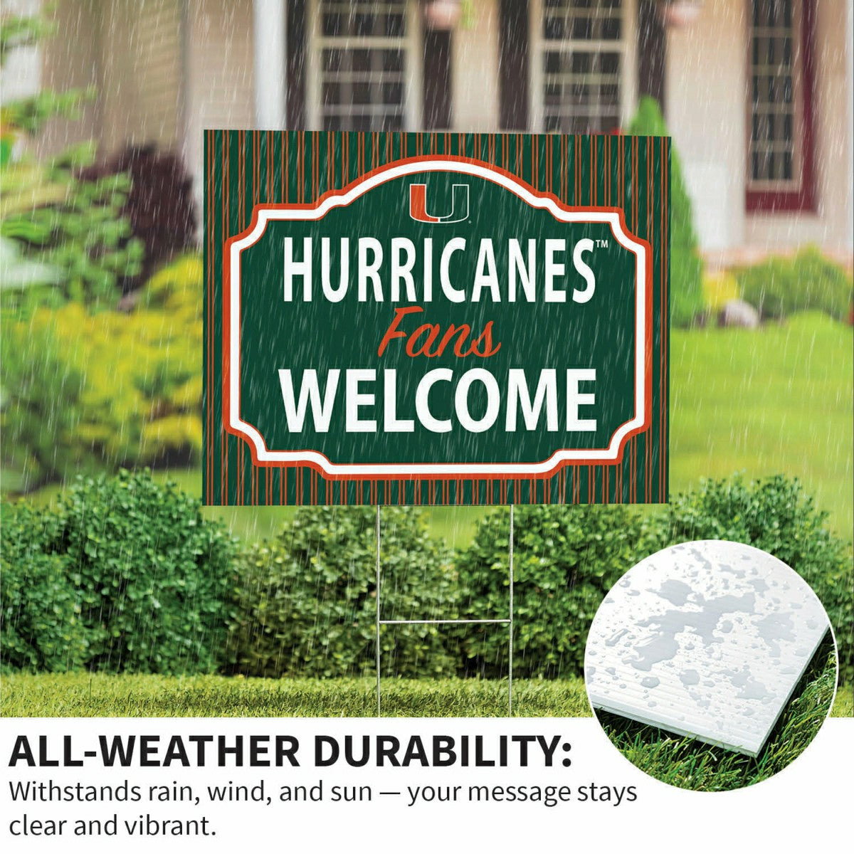 University of Miami Coroplast Yard Sign, "Fans Welcome", Collegiate, Home