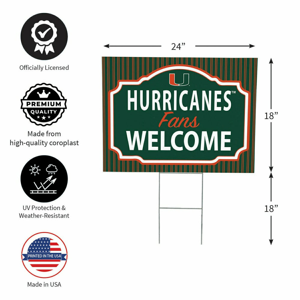 University of Miami Coroplast Yard Sign, "Fans Welcome", Collegiate, Home