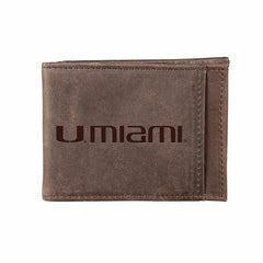 Front Pocket Wallet w/ RFID Blocking, University of Miami, Brown, Collegiate, Home