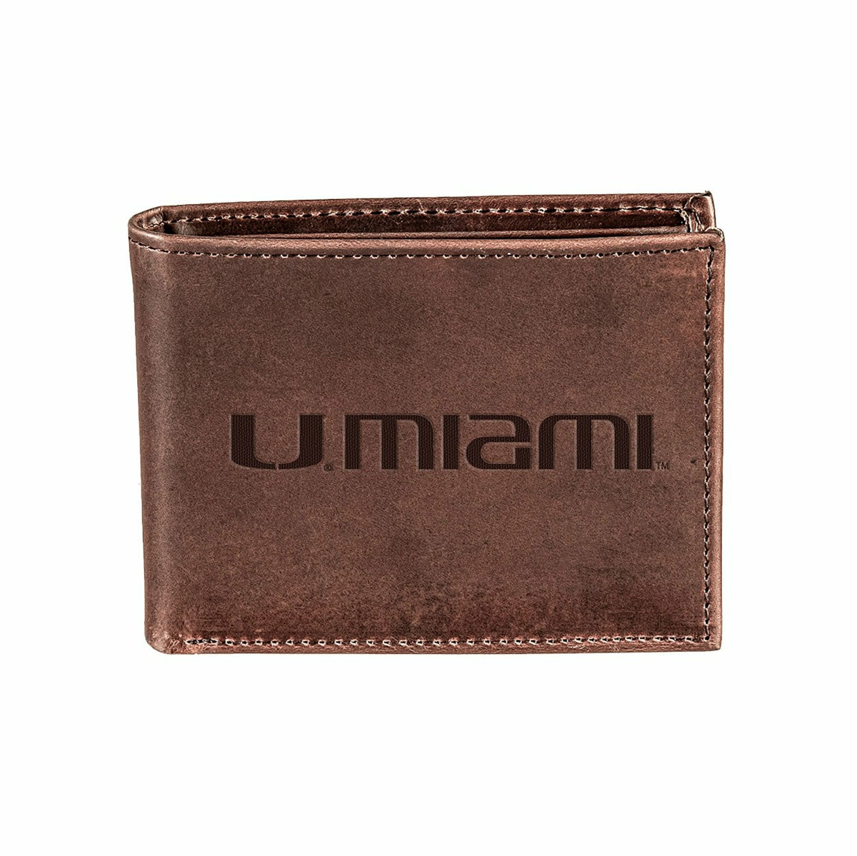 University of Miami, Bi-Fold Wallet, Brown, CH, 100% Genuine Leather, Collegiate, Home