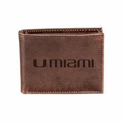 University of Miami, Bi-Fold Wallet, Brown, CH, 100% Genuine Leather, Collegiate, Home