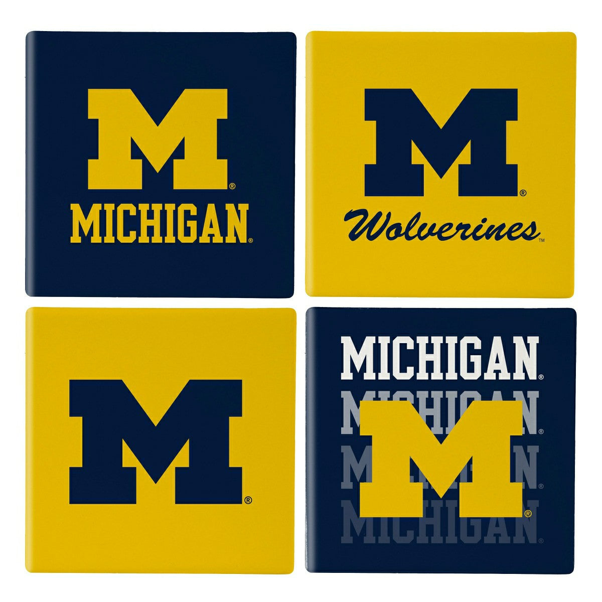 University Of Michigan Ceramic Coasters Set, 4pcs with Wood Caddy, Collegiate, Home