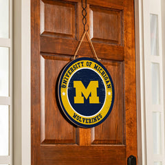 University Of Michigan Round Door Décor with Hanging Rope, 18x18, Collegiate, Home