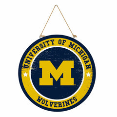 University Of Michigan Round Door Décor with Hanging Rope, 18x18, Collegiate, Home