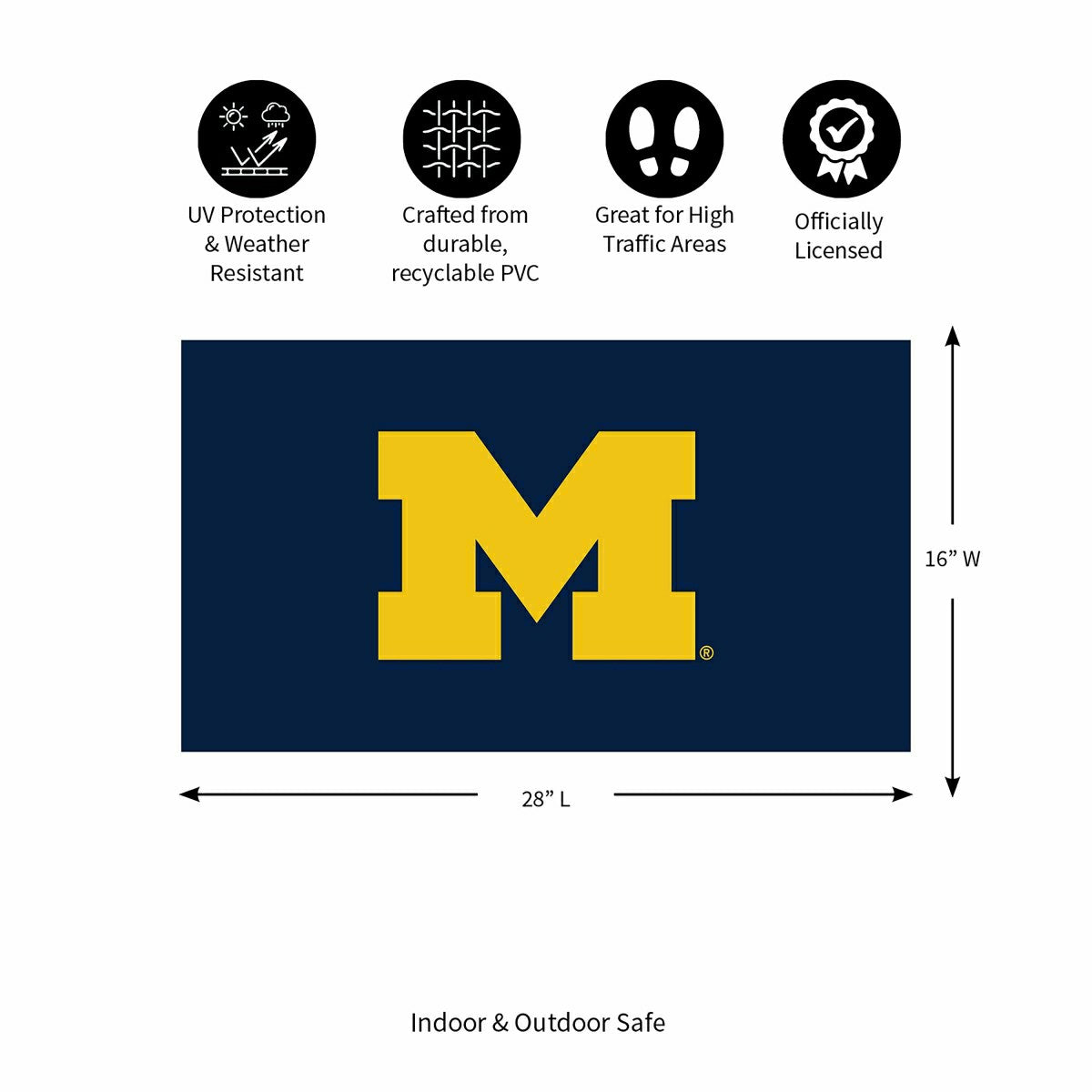 Full Color PVC Mat, 16" x 28", University Of Michigan, Collegiate