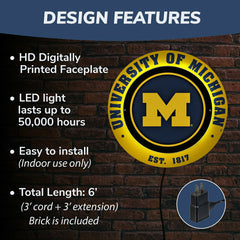 University Of Michigan, Metal Lite, Round, Collegiate