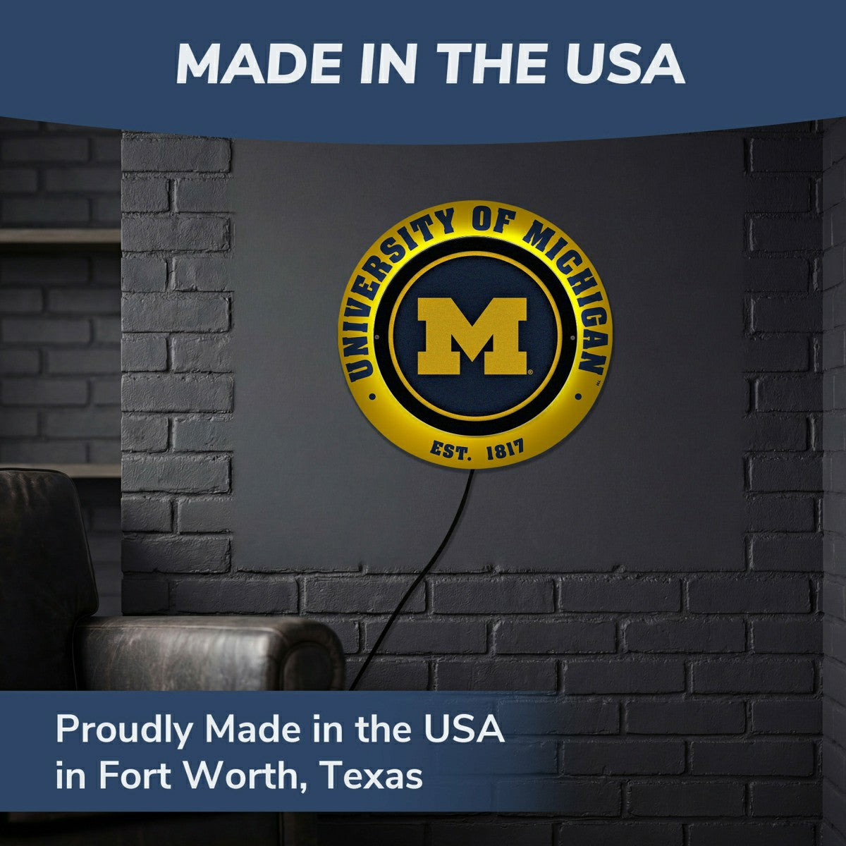 University Of Michigan, Metal Lite, Round, Collegiate