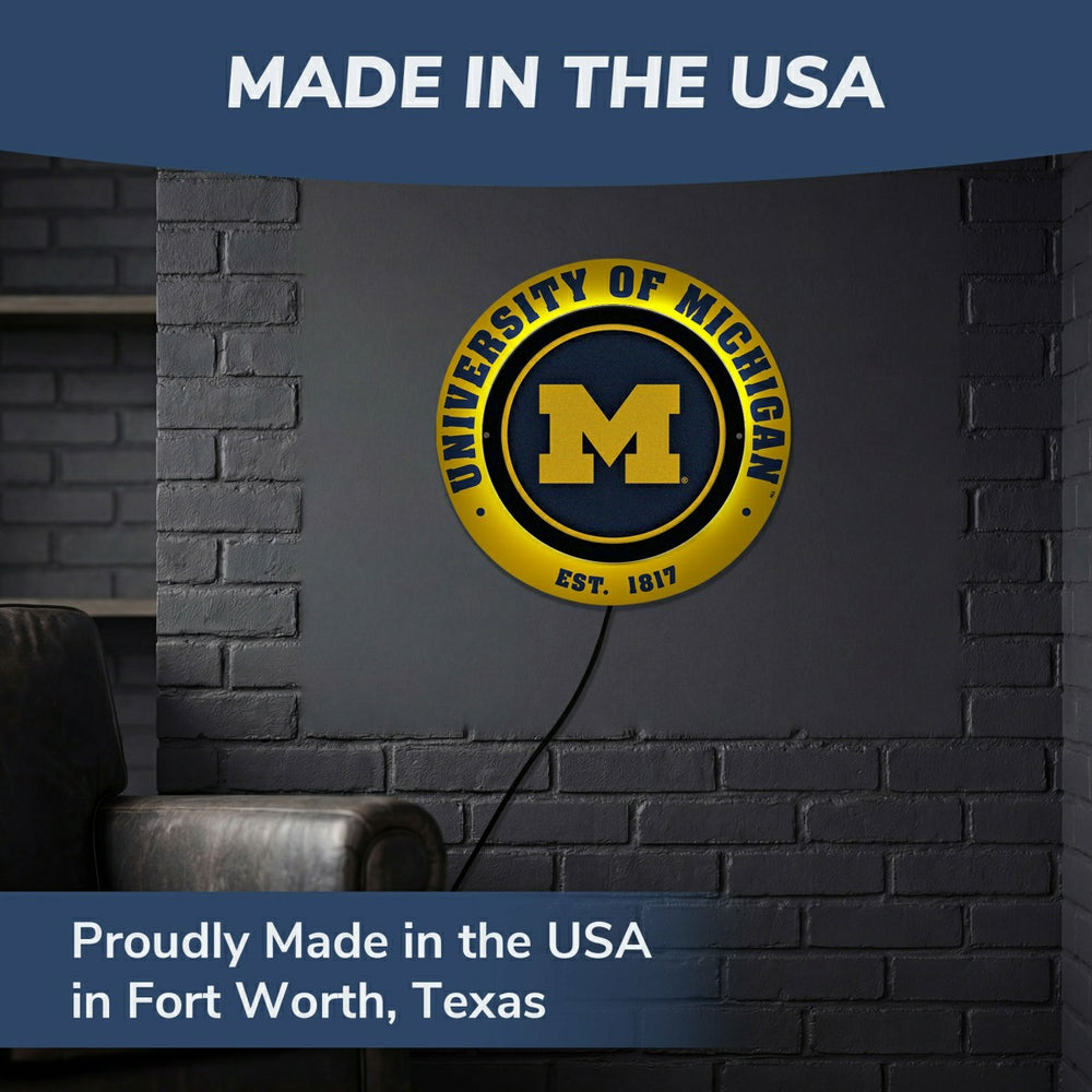 University Of Michigan, Metal Lite, Round, Collegiate