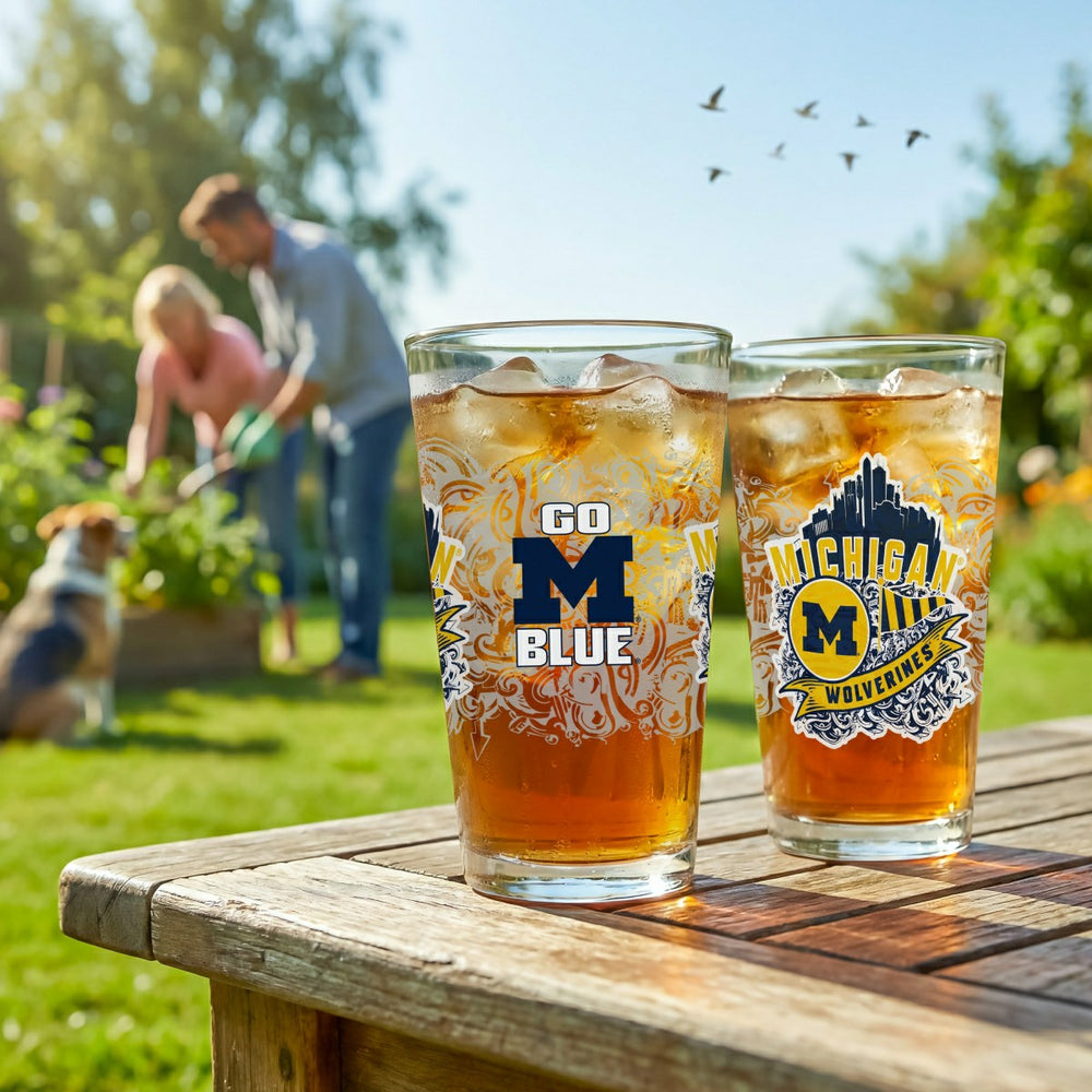 University Of Michigan 16oz Glass pint, Set of 2, Collegiate, Home