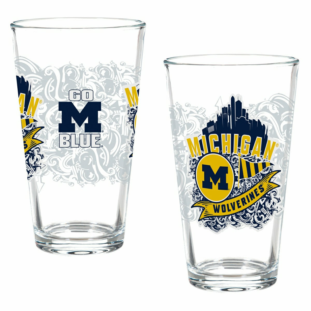 University Of Michigan 16oz Glass pint, Set of 2, Collegiate, Home