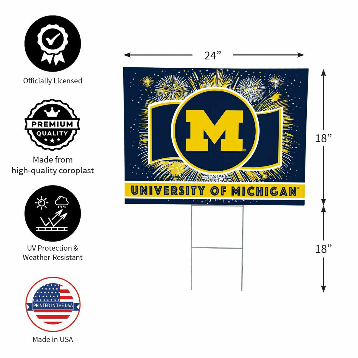 University Of Michigan Yard Sign, Patriotic, Collegiate, Home