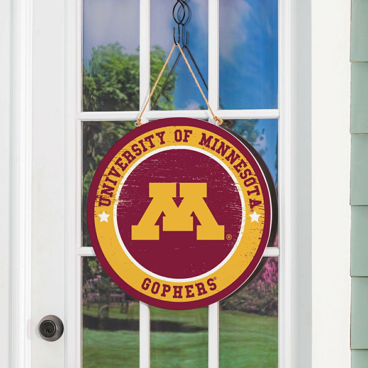 University of Minnesota Round Door Décor with Hanging Rope, 18x18, Collegiate, Home