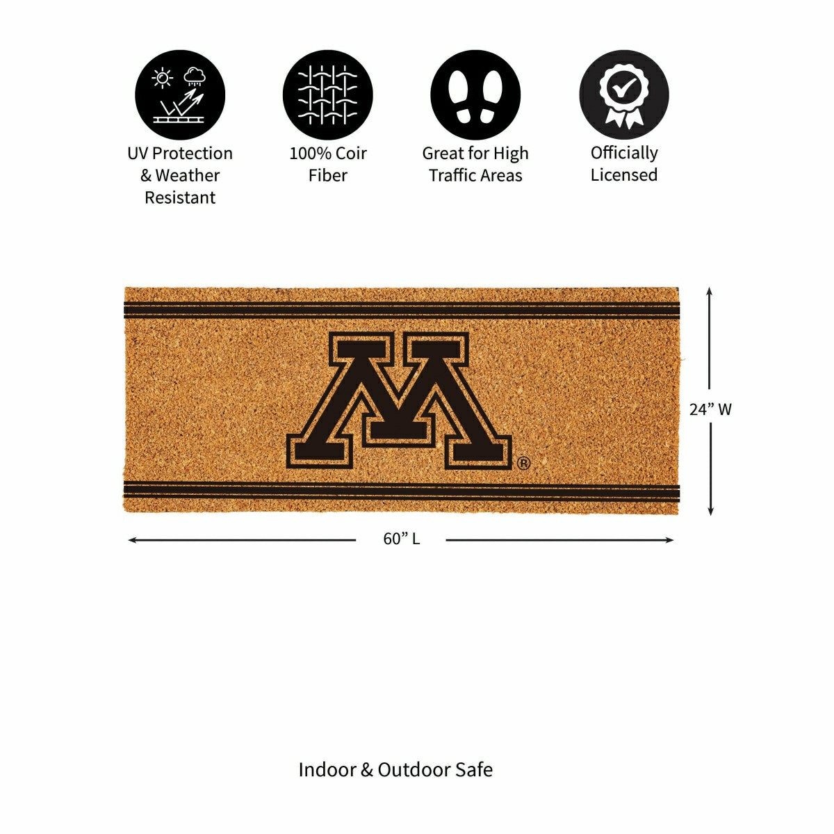 University of Minnesota Extra Large One Color Coir Mat, 60"x24", Collegiate