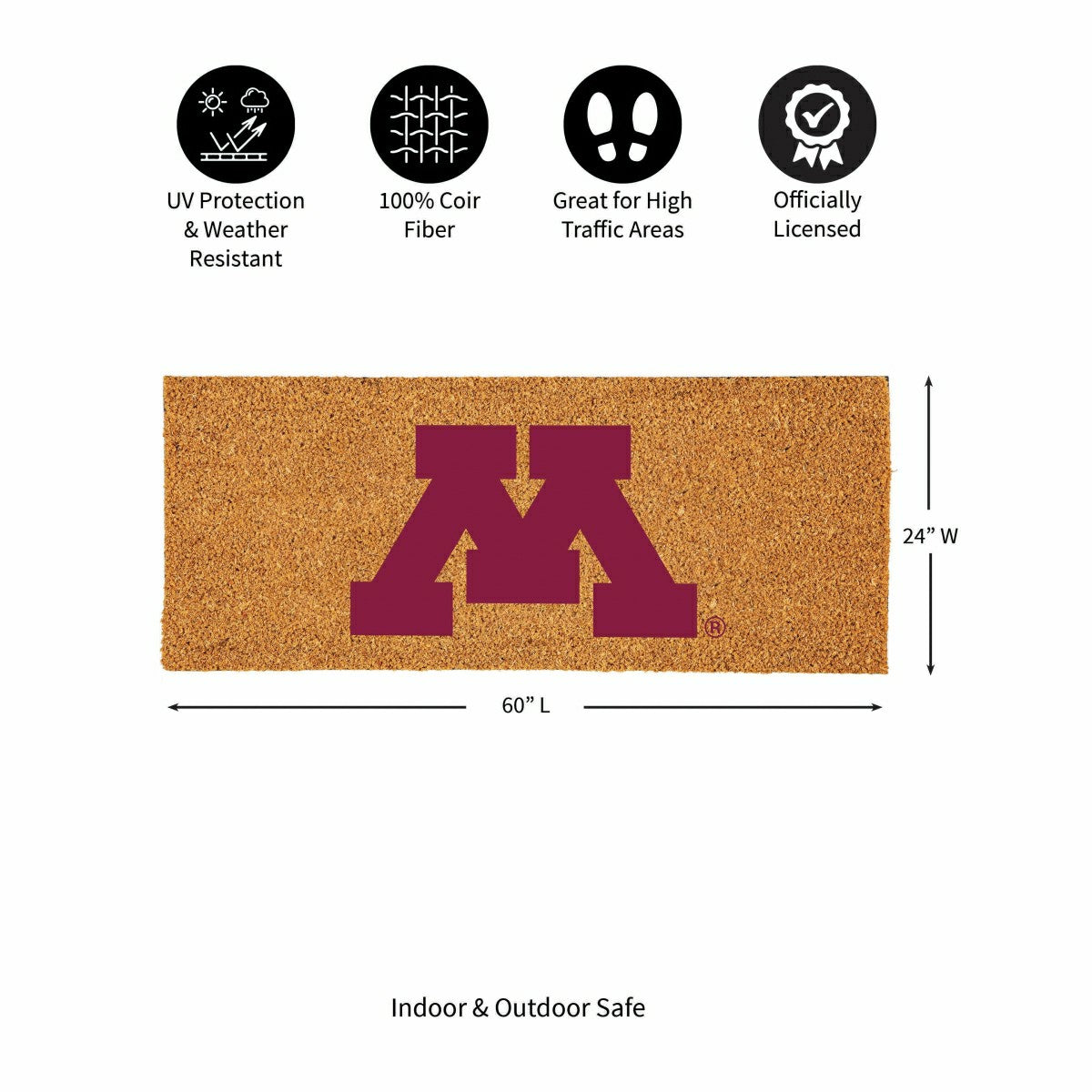 University of Minnesota Extra Large Full Color Coir Mat, 60"x24", Collegiate