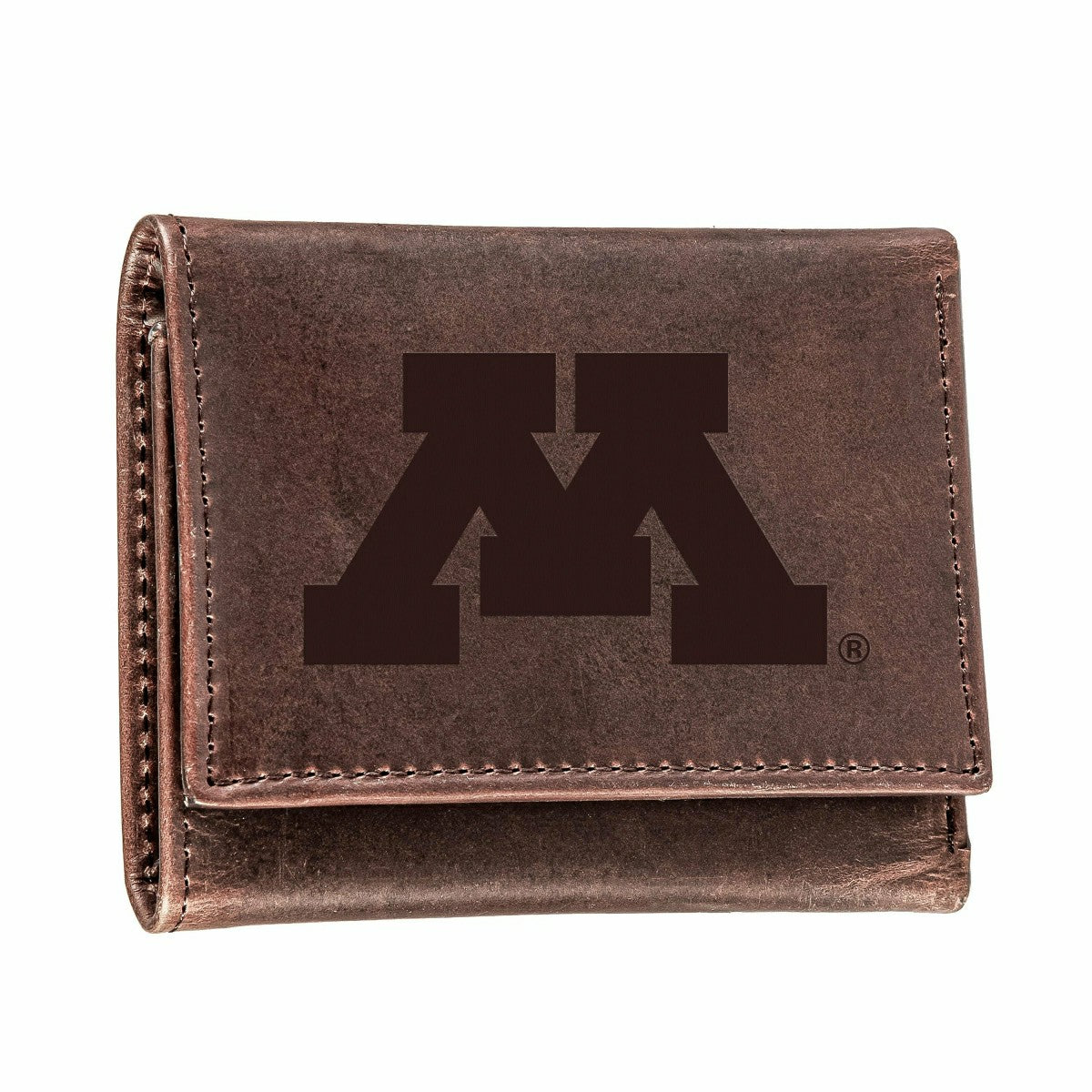University of Minnesota, Tri-Fold Wallet, Brown, CH, 100% Genuine Leat, Collegiate, Home