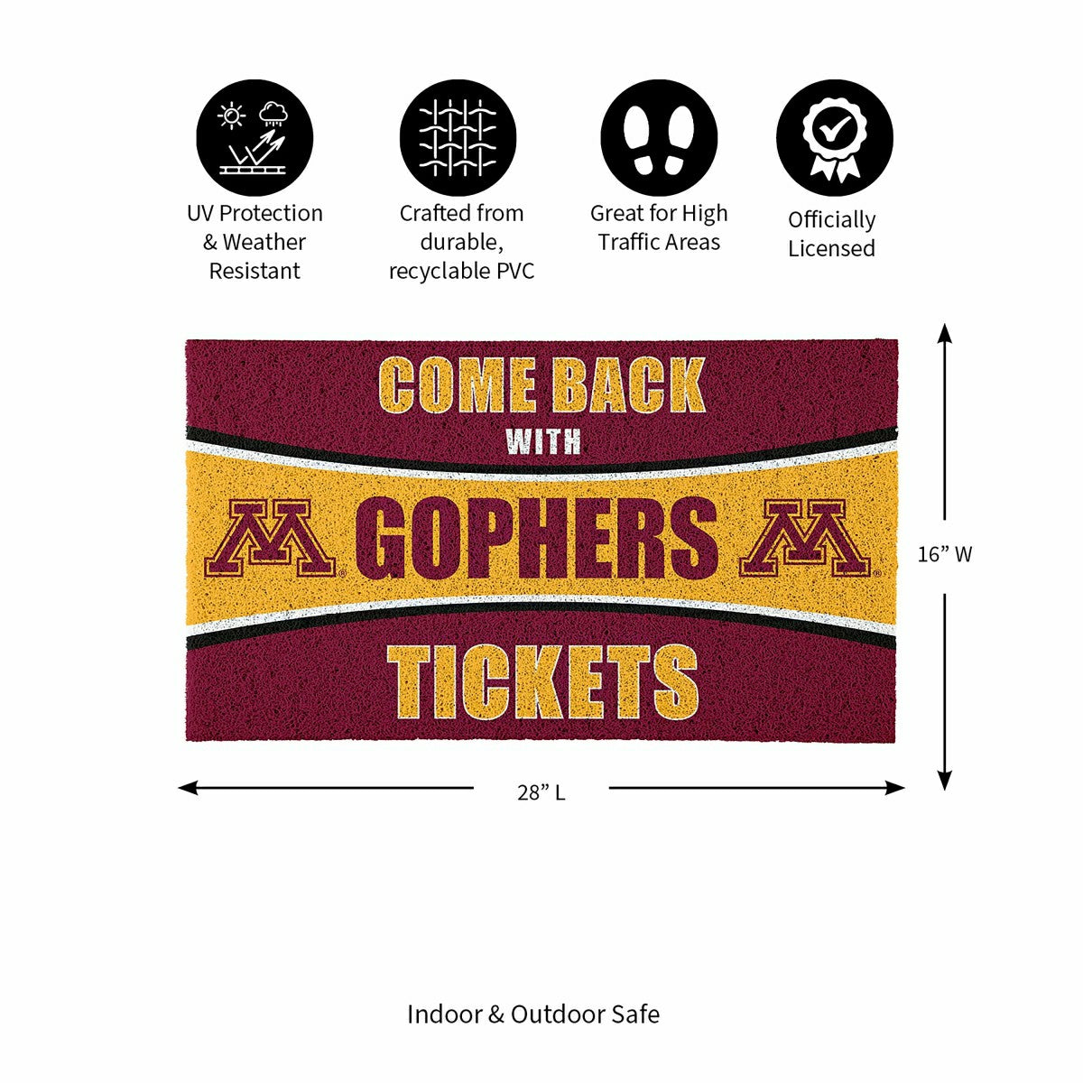 28" x 16" PVC Trapper Mat, Come Back with Tickets, University of Minne, Collegiate