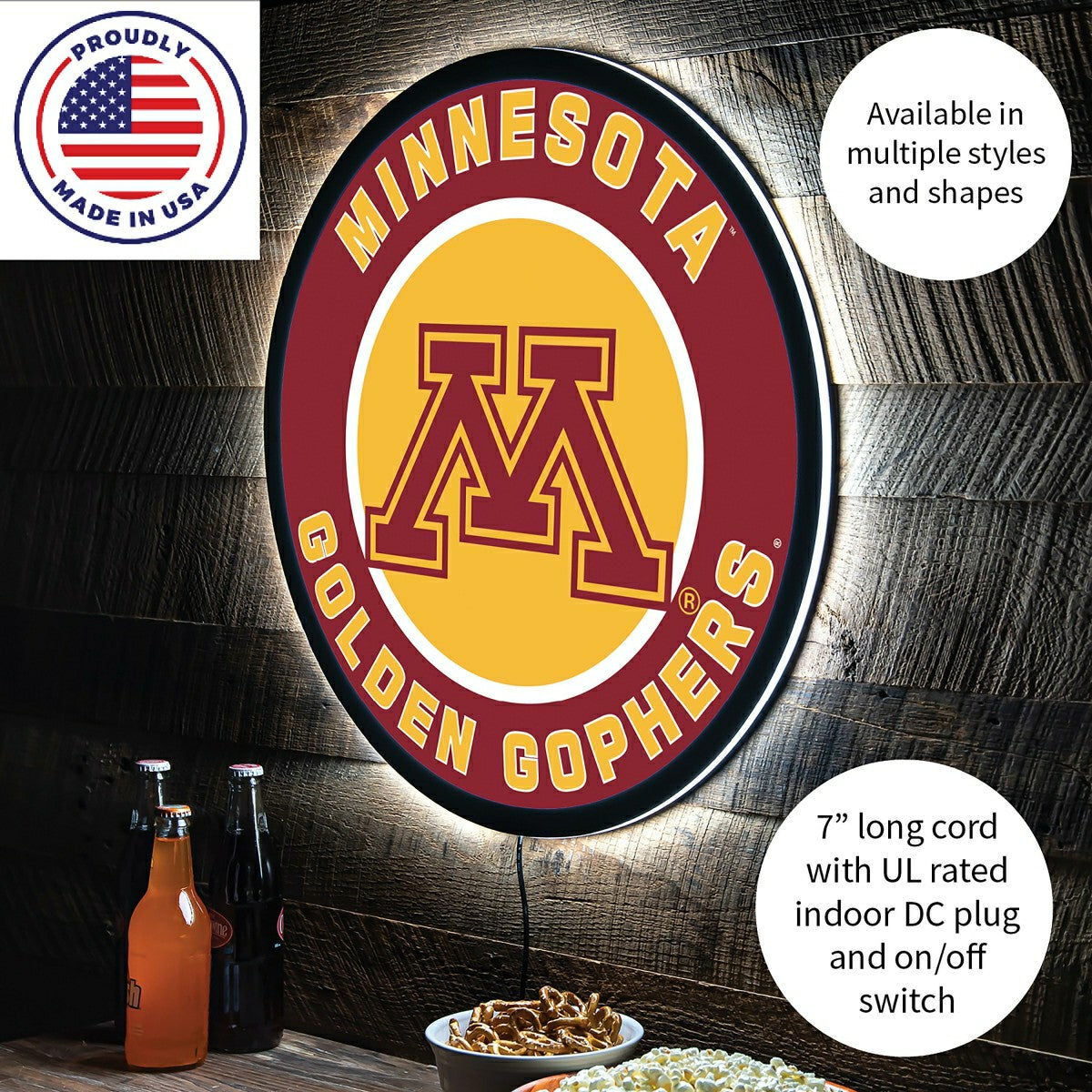 LED Wall Decor, Round, University of Minnesota, Collegiate, Home
