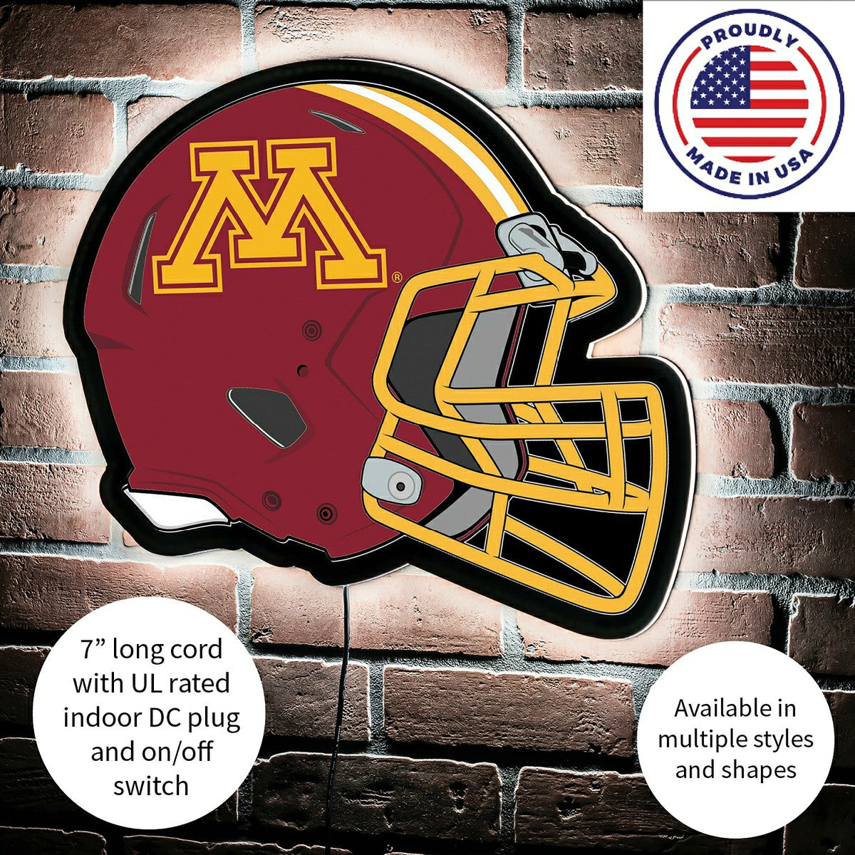 LED Wall Decor, Helmet, University of Minnesota, Collegiate, Home