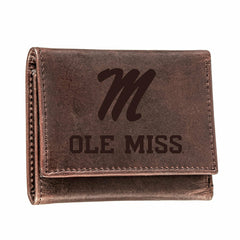 University of Mississippi, Tri-Fold Wallet, Brown, CH, 100% Genuine Le, Collegiate, Home