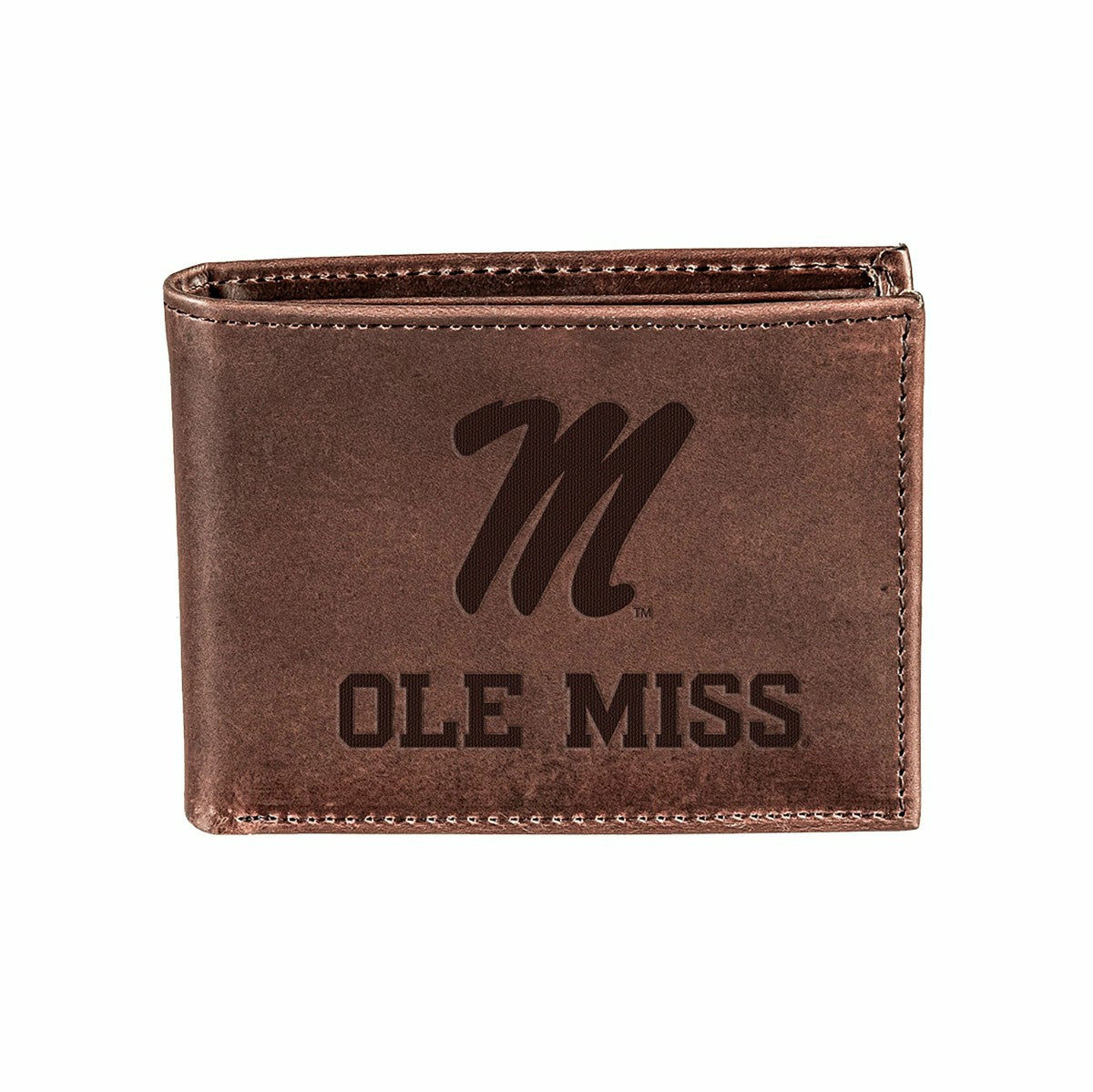 University of Mississippi, Bi-Fold Wallet, Brown, CH, 100% Genuine Lea, Collegiate, Home