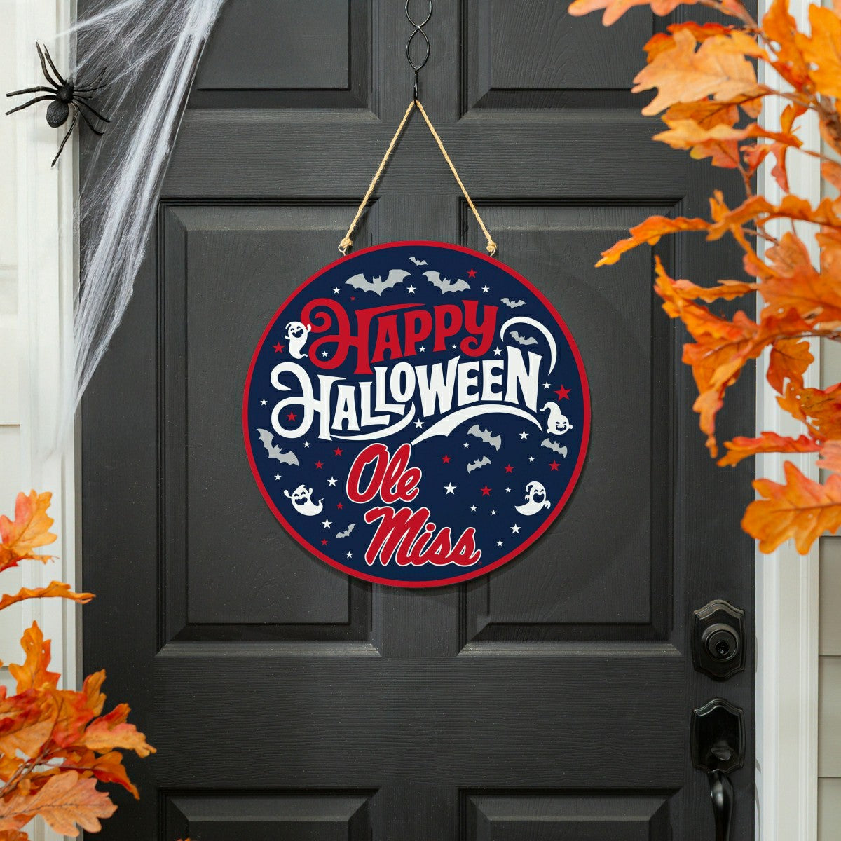 University of Mississippi Halloween Round Door Décor with Hanging Rope, Collegiate, Home