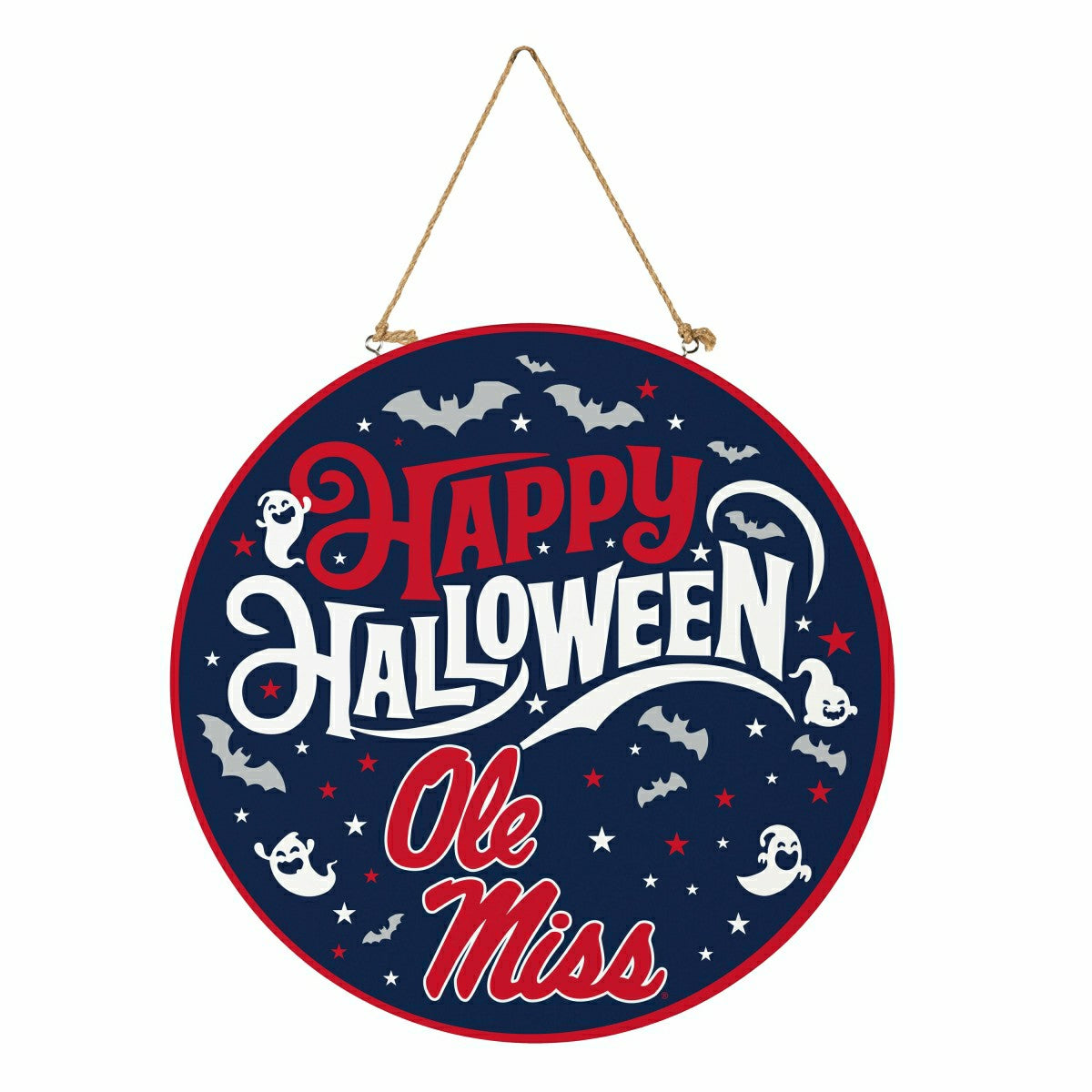 University of Mississippi Halloween Round Door Décor with Hanging Rope, Collegiate, Home