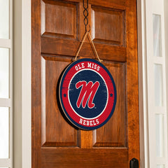 University of Mississippi Round Door Décor with Hanging Rope, 18x18, Collegiate, Home