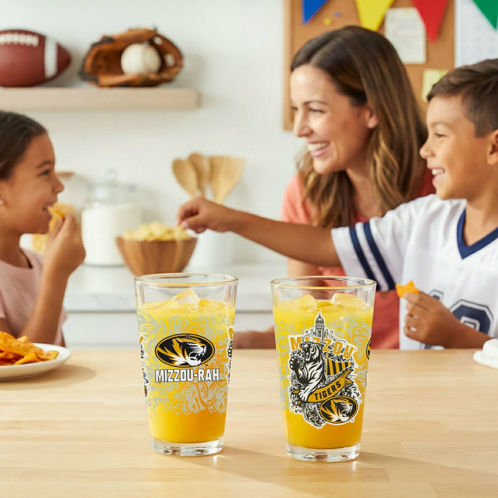 University of Missouri 16oz Glass pint, Set of 2, Collegiate, Home
