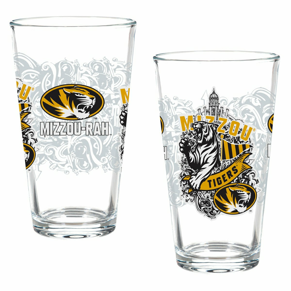 University of Missouri 16oz Glass pint, Set of 2, Collegiate, Home