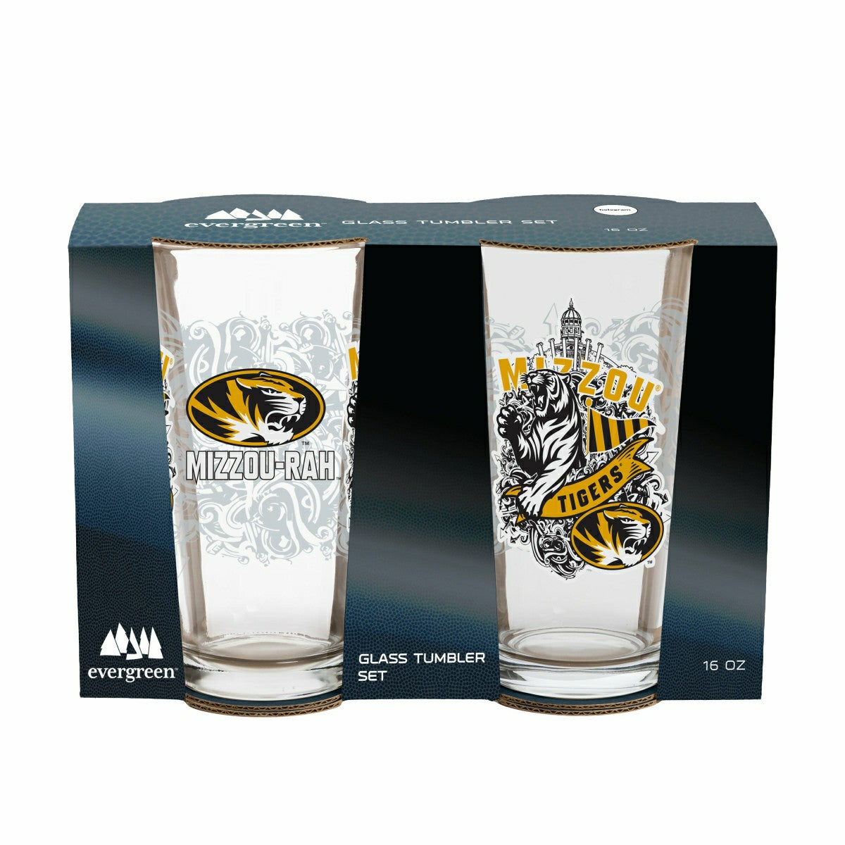 University of Missouri 16oz Glass pint, Set of 2, Collegiate, Home
