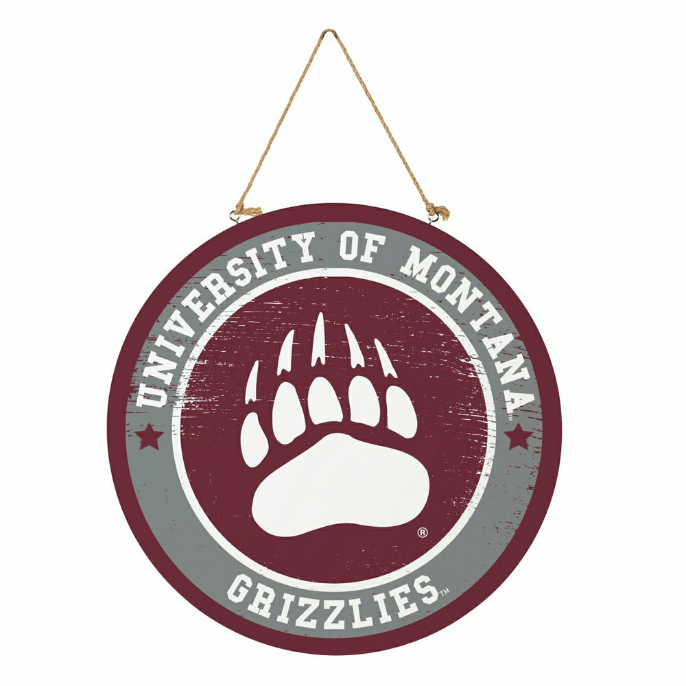 University of Montana Round Door Décor with Hanging Rope, 18x18, Collegiate, Home