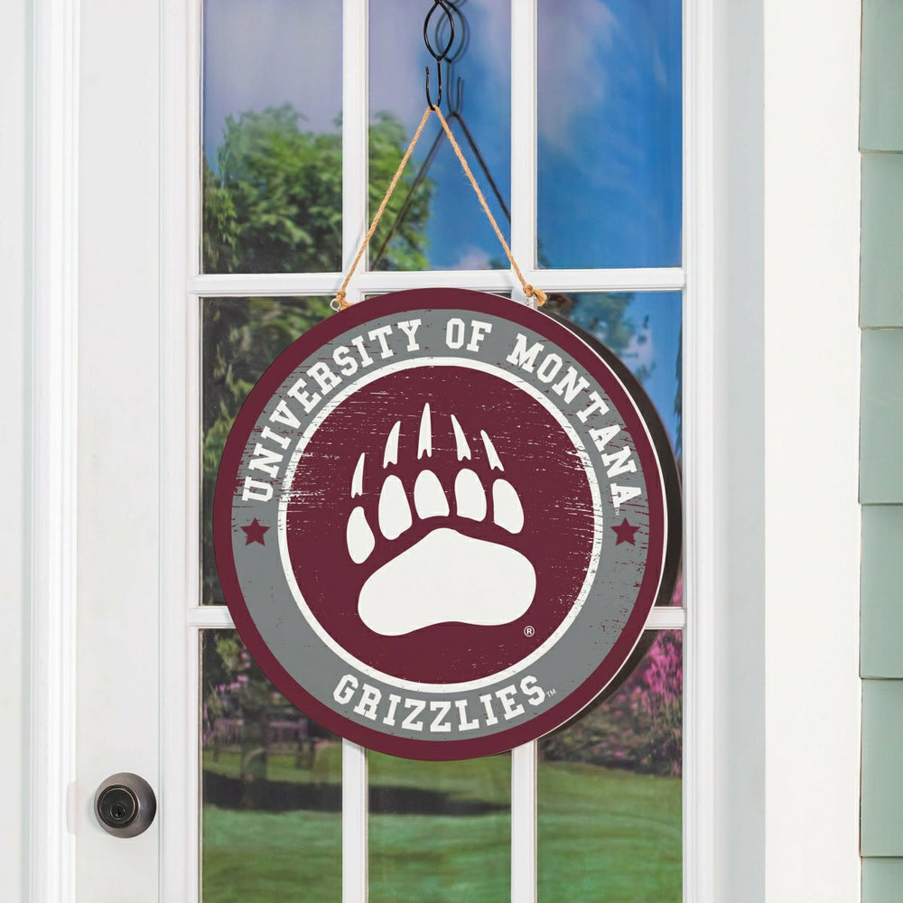 University of Montana Round Door Décor with Hanging Rope, 18x18, Collegiate, Home