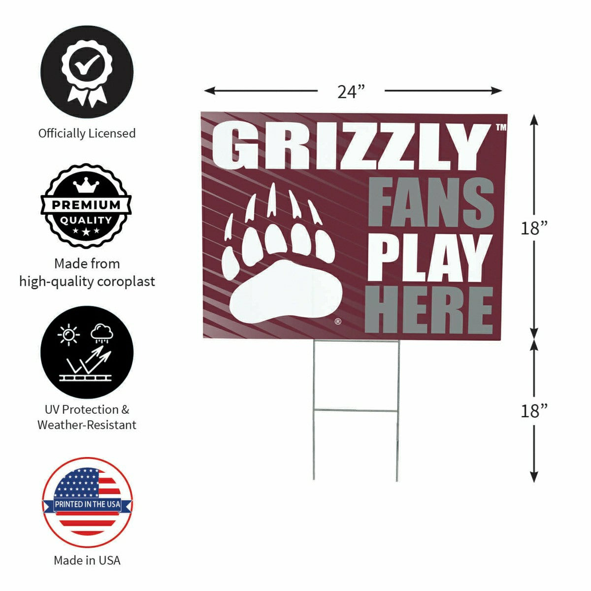 University of Montana Coroplast Yard Sign "Fans Play Here", Collegiate, Home