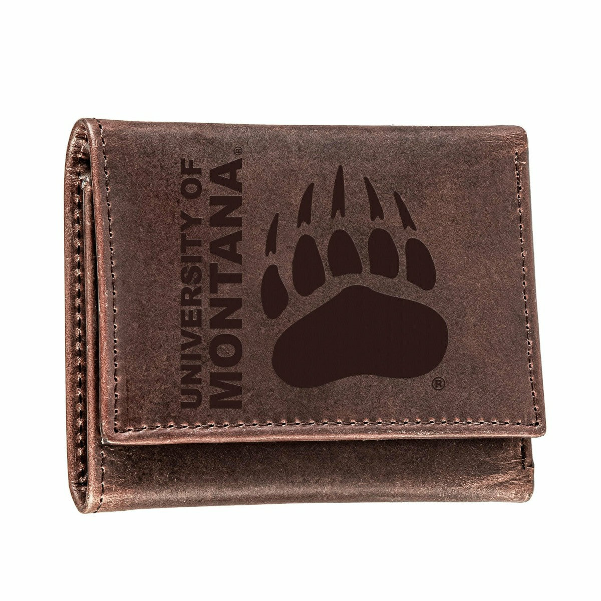 University of Montana, Tri-Fold Wallet, Brown, CH, 100% Genuine Leathe, Collegiate, Home
