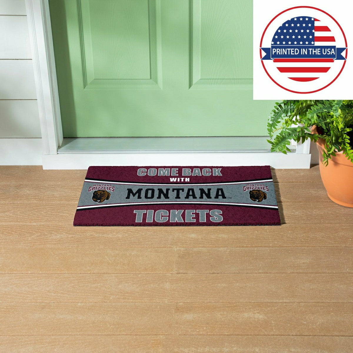 28" x 16" PVC Trapper Mat, Come Back with Tickets, University of Monta, Collegiate