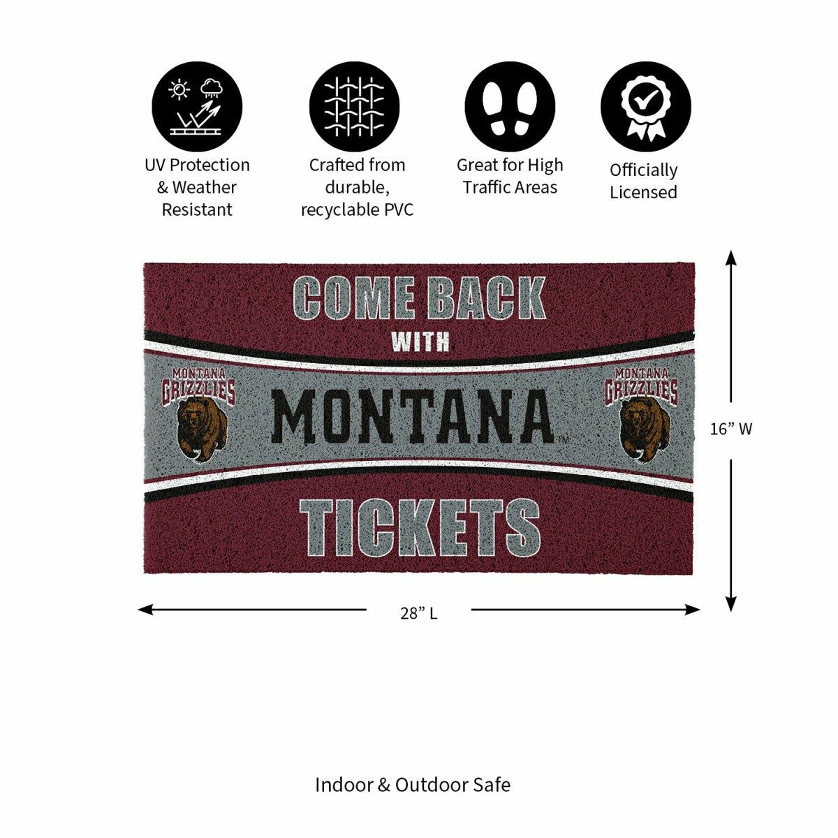 28" x 16" PVC Trapper Mat, Come Back with Tickets, University of Monta, Collegiate